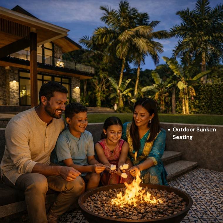 Family at a fire pit